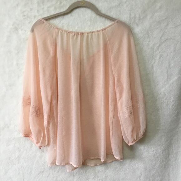 Under Skies Sheer Blush Flower Pattern Blouse - Picture 6 of 9